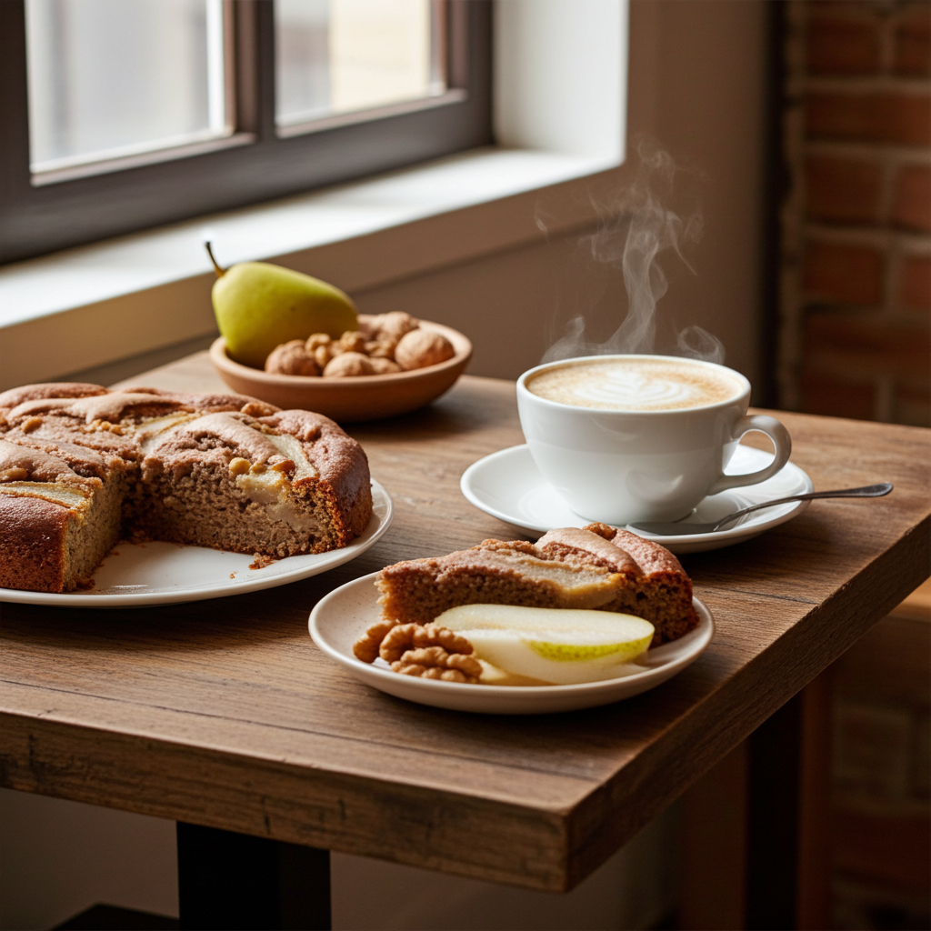 Homemade cake with pear and walnuts